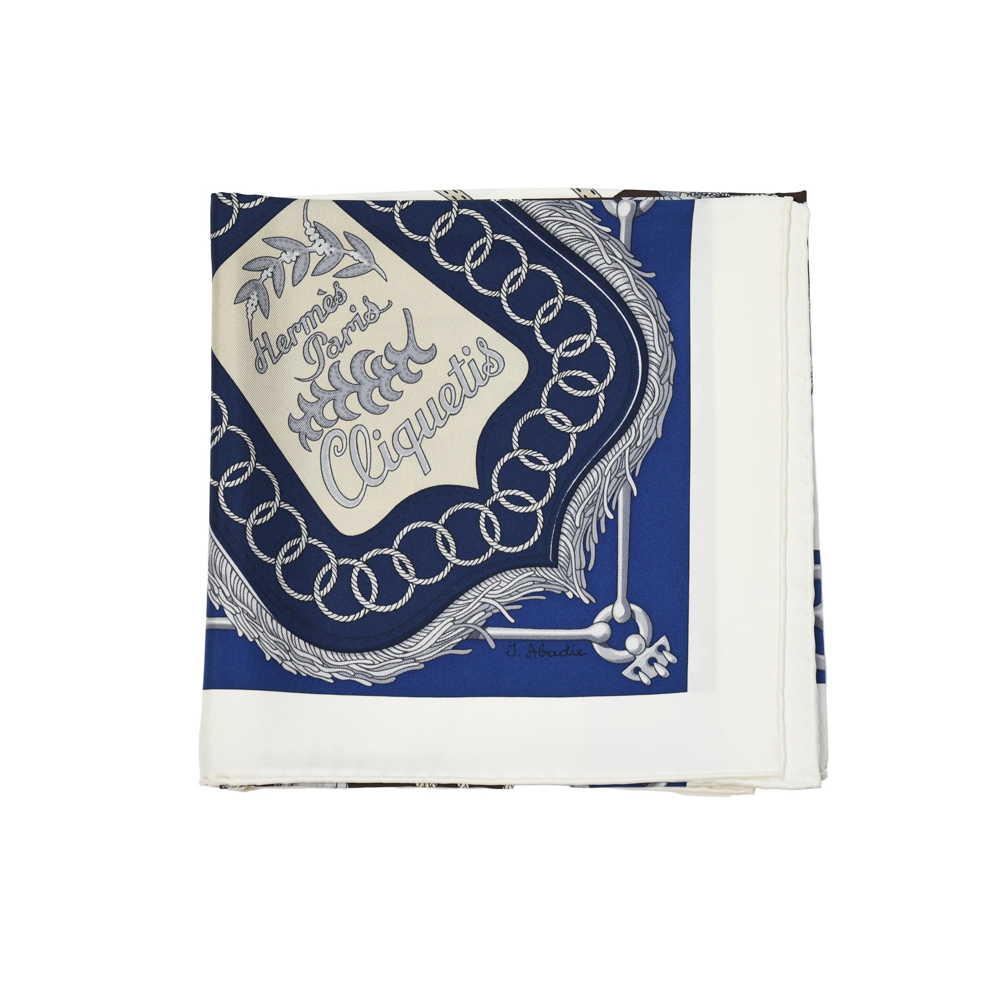 Hermes Cliquetis Twilly Silk Square Scarf White Blue Brown-NOBLEMARS