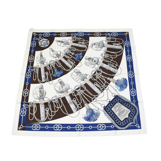 Hermes Cliquetis Twilly Silk Square Scarf White Blue Brown-NOBLEMARS