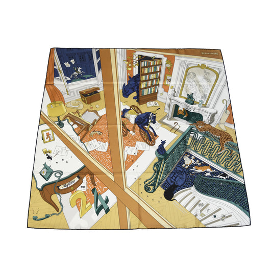 Hermes Mystere Au 24 Faubourg 90 Silk Square Scarf Multicolor-NOBLEMARS
