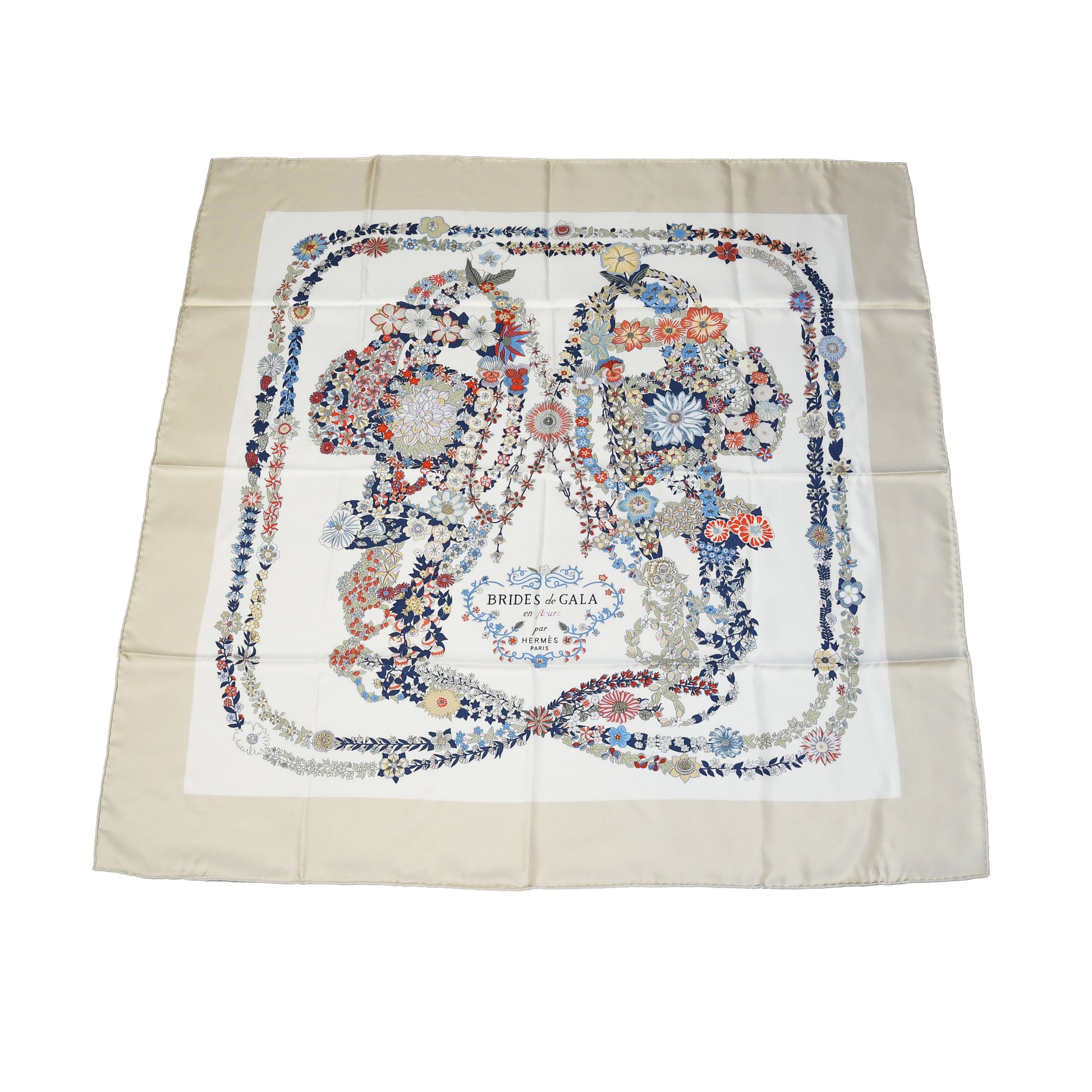 Hermes Brides de Gala en Fleurs 90 Silk Square Scarf Multicolor-NOBLEMARS