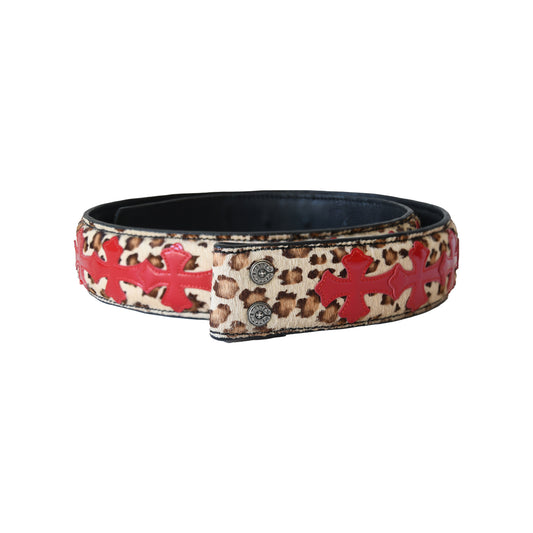 Chrome Hearts Leopard Cross Patch Pony hair Belt Red