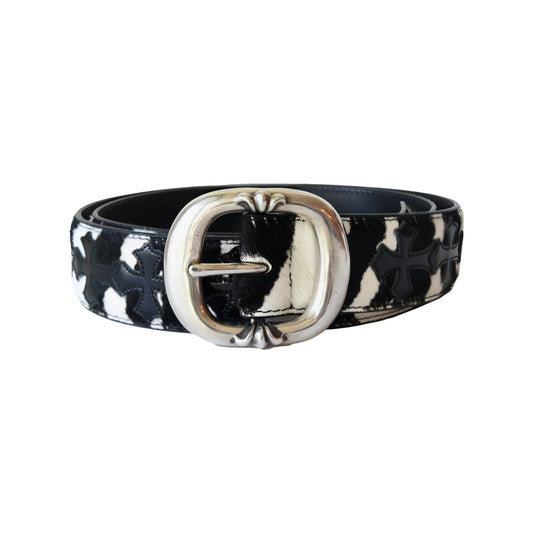 Chrome Hearts Cross Patch Zebra Pony Hair Gunslinger Belt Black White