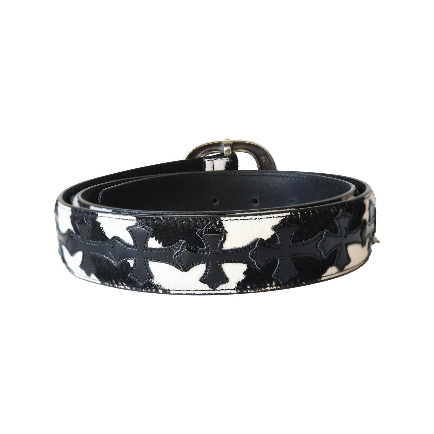 Chrome Hearts Cross Patch Zebra Pony Hair Gunslinger Belt Black White