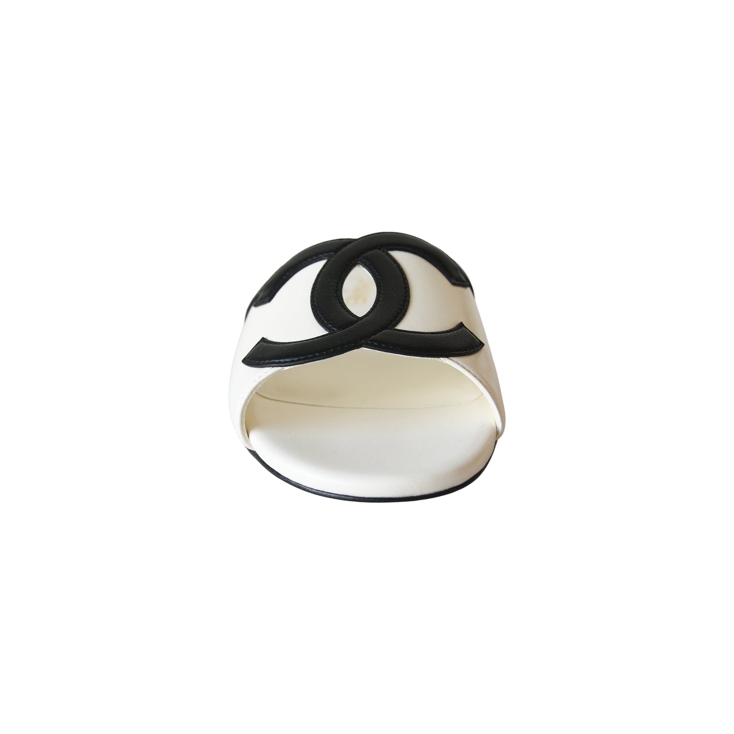 Chanel 26S CC Logo Flat Slide Slipper Sandals Ivory Black