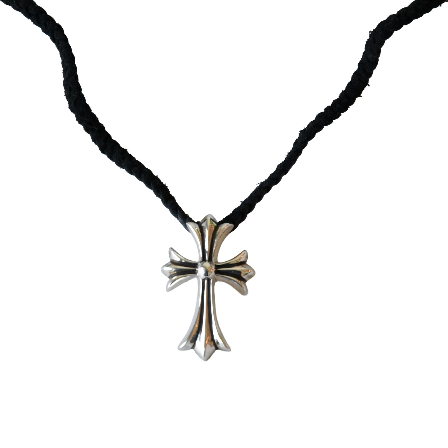 Chrome Hearts Tiny CH Cross Black Cord Necklace Silver- NOBLEMARS