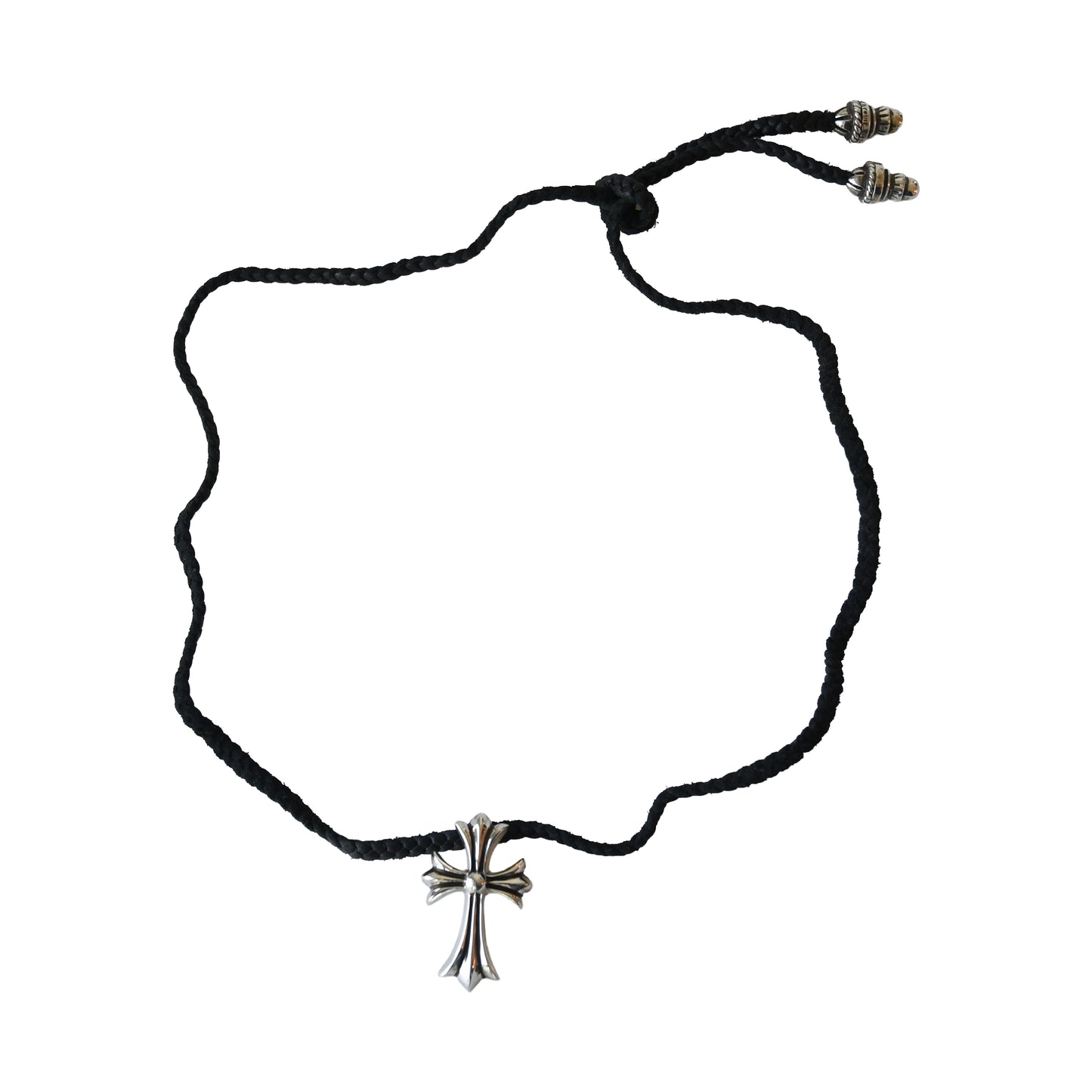 Chrome Hearts Tiny CH Cross Black Cord Necklace Silver- NOBLEMARS