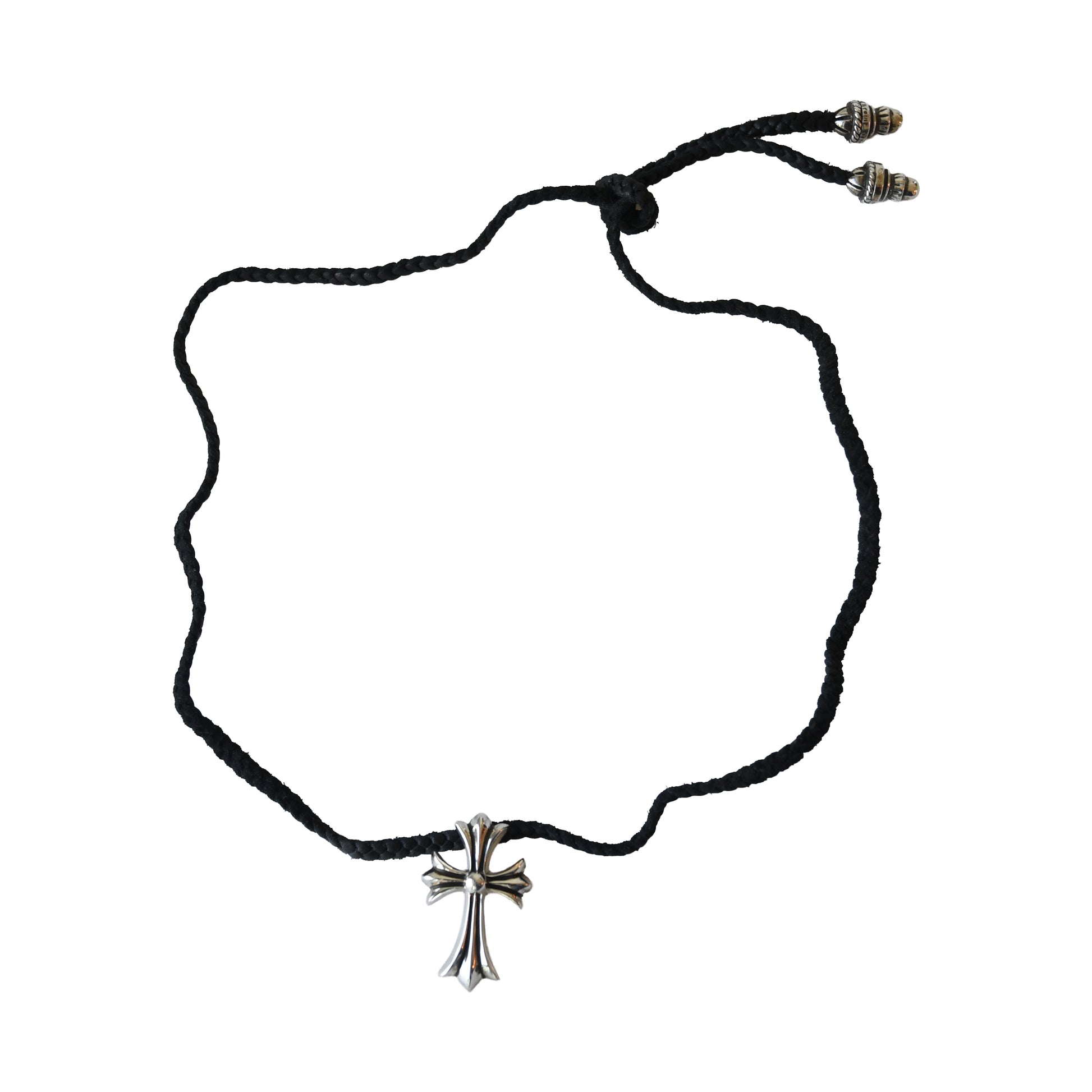 Chrome Hearts Tiny CH Cross Black Cord Necklace Silver- NOBLEMARS
