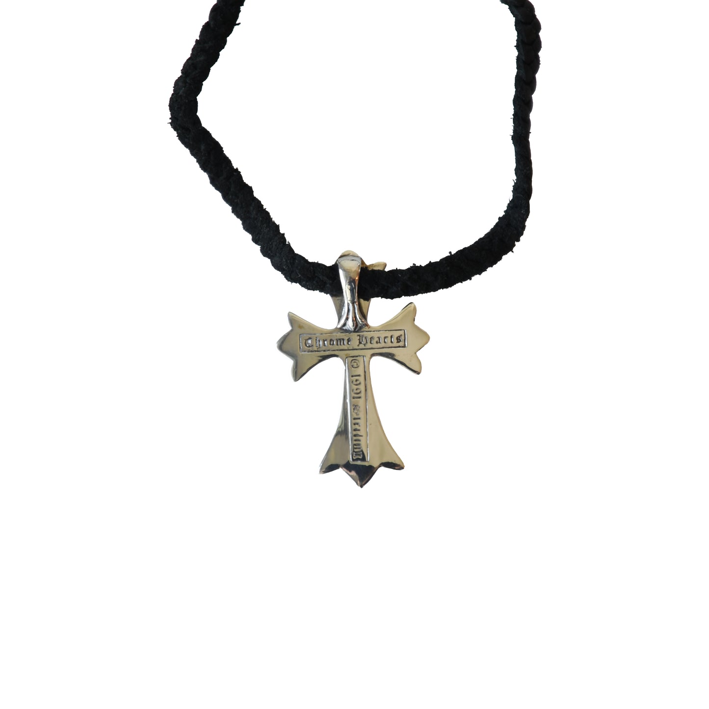 Chrome Hearts Tiny CH Cross Black Cord Necklace Silver- NOBLEMARS