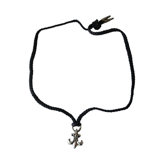 Chrome Hearts BS Fleur Black Cord Necklace Silver