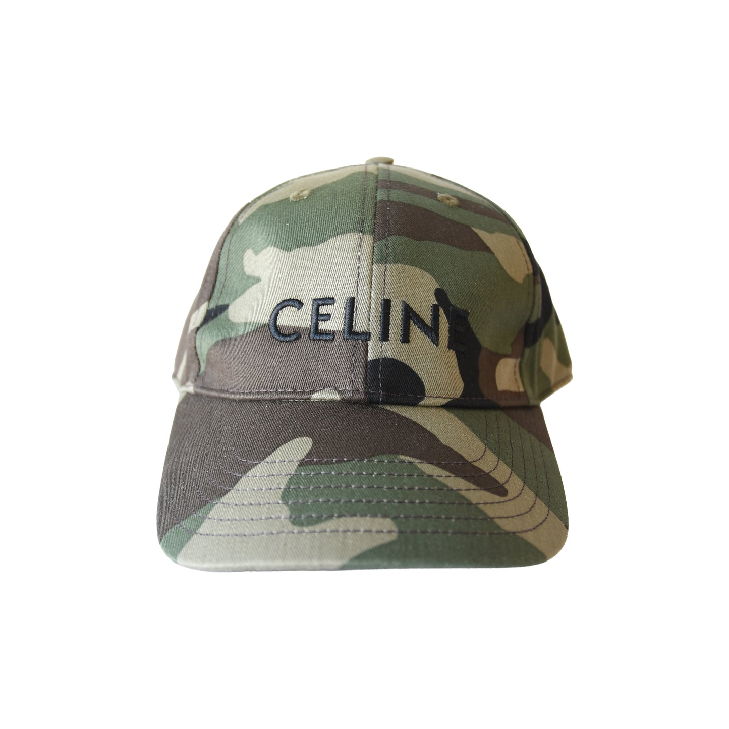 Celine Logo Embroidered Camouflage Print Baseball Cap Kaki Militaire