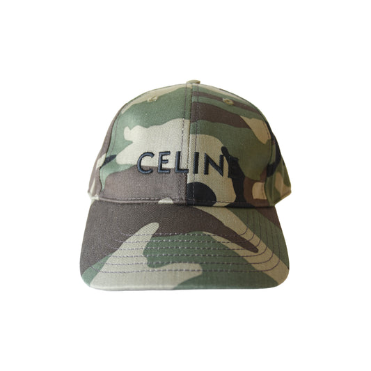 Celine Logo Embroidered Camouflage Print Baseball Cap Kaki Militaire
