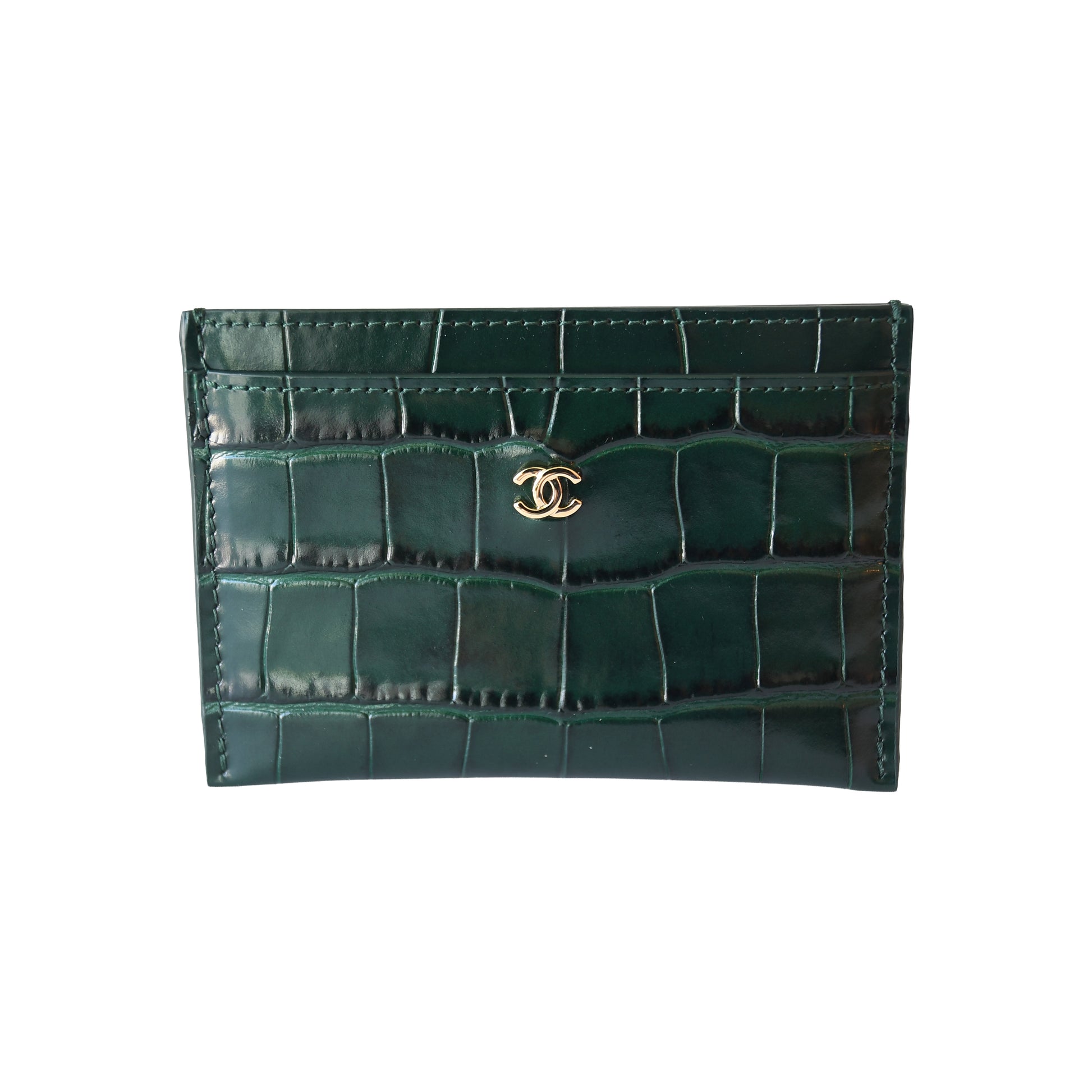 Chanel Crocodile Embossed Classic Card Holder Emerald Green- NOBLEMARS