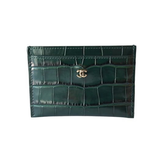 Chanel Crocodile Embossed Classic Card Holder Emerald Green