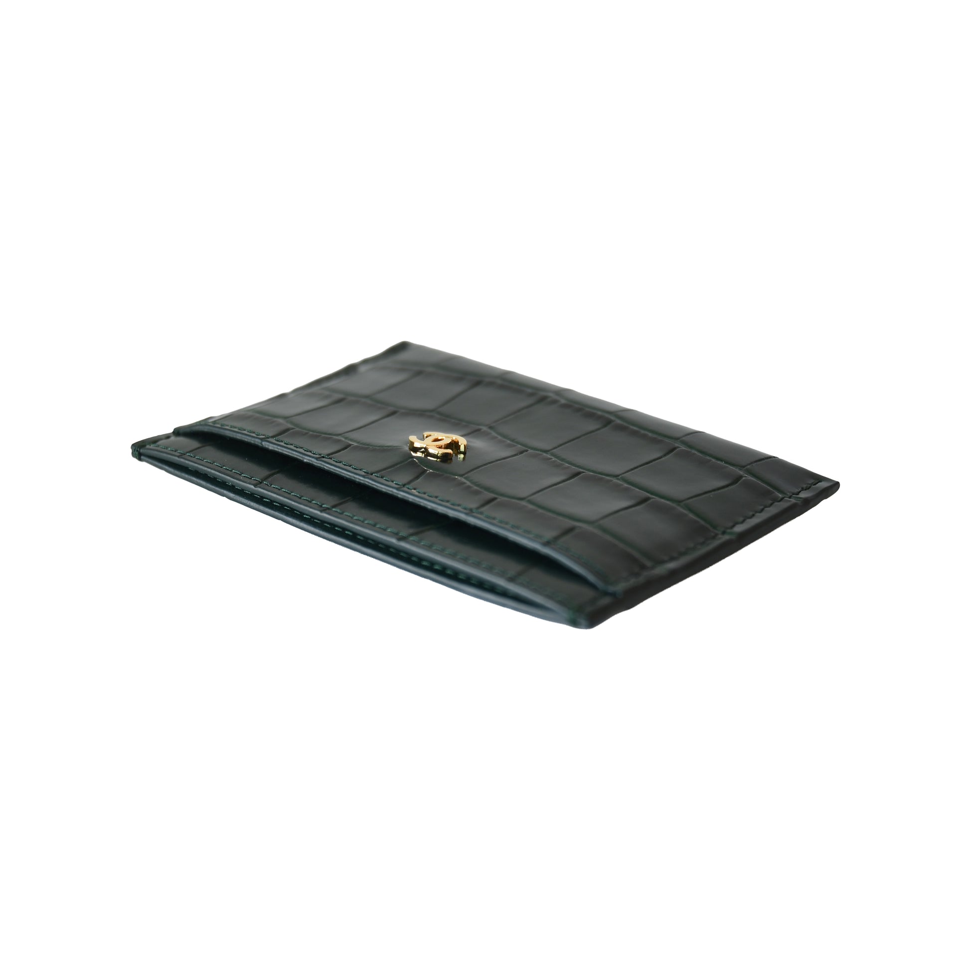 Chanel Crocodile Embossed Classic Card Holder Emerald Green- NOBLEMARS