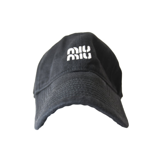 Miu Miu Logo Embroidered Drawstring Baseball Cap Black
