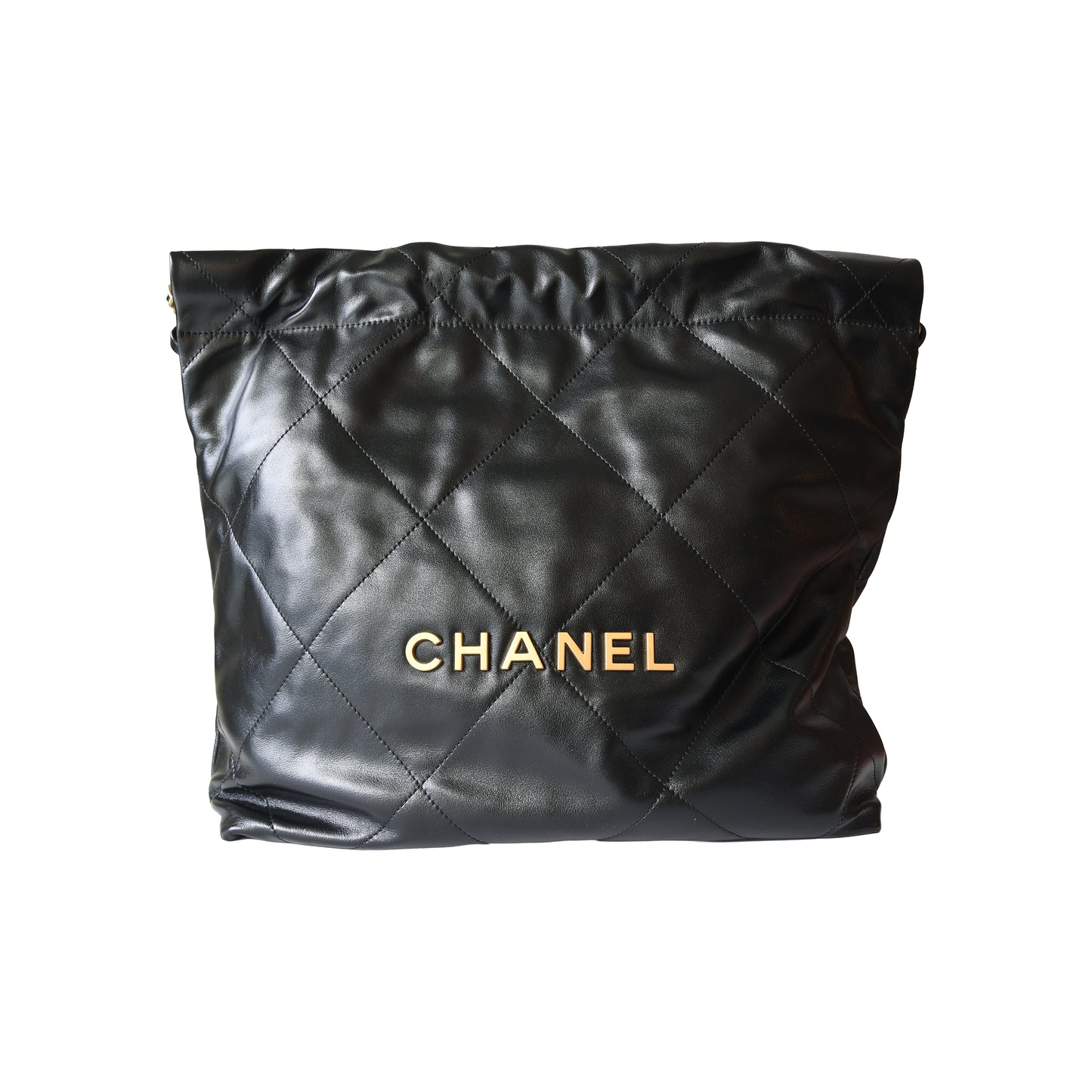 Chanel Shiny Calfskin Quilted Small Chanel 22 Tote Bag Gold Hardware Black