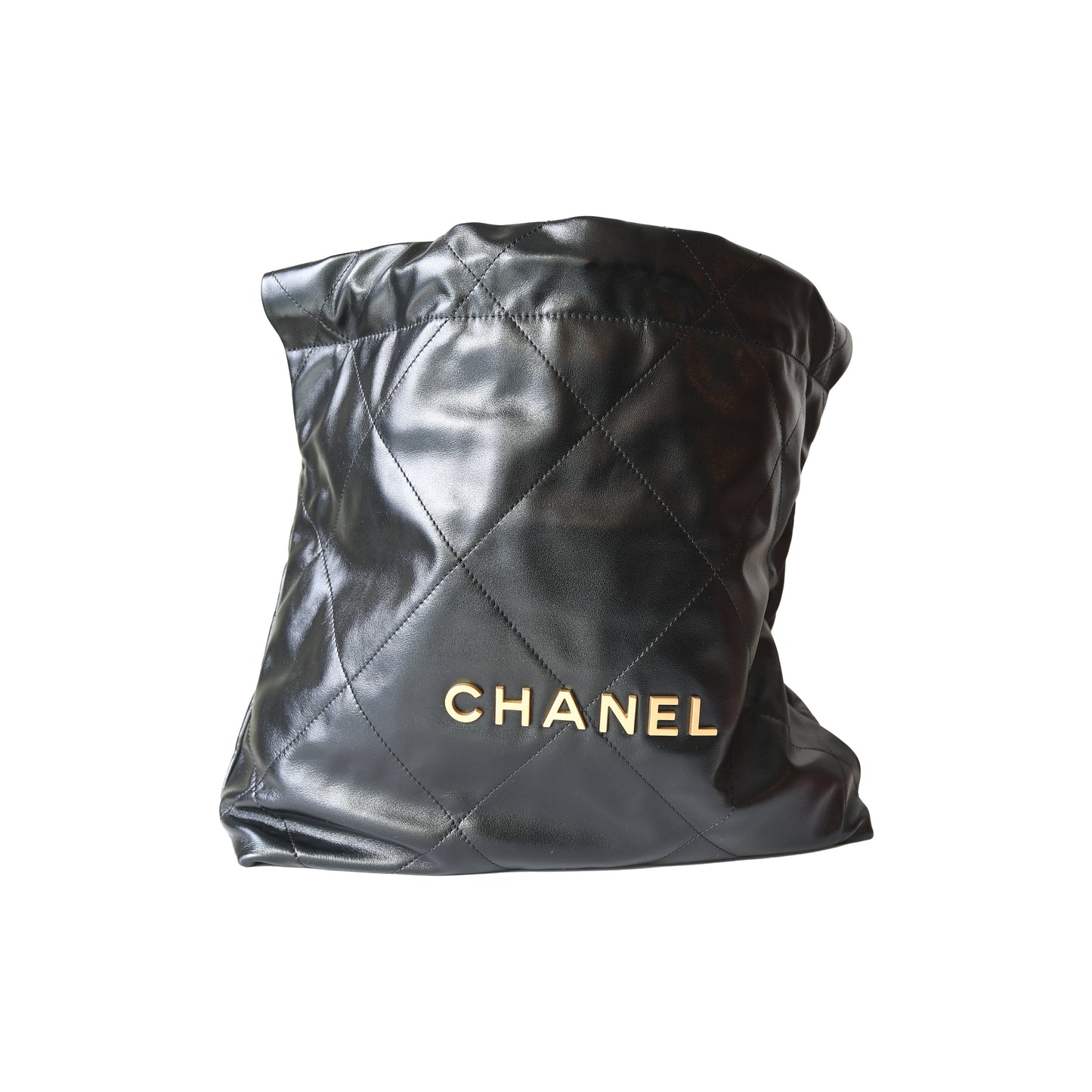 Chanel Shiny Calfskin Quilted Small Chanel 22 Tote Bag Gold Hardware Black