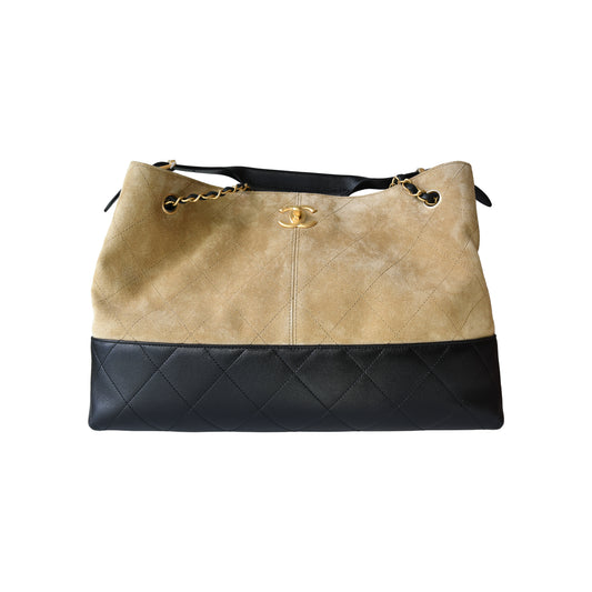 Chanel 25A Metiers d'Art Suede Small Shopping Bag Black Brown