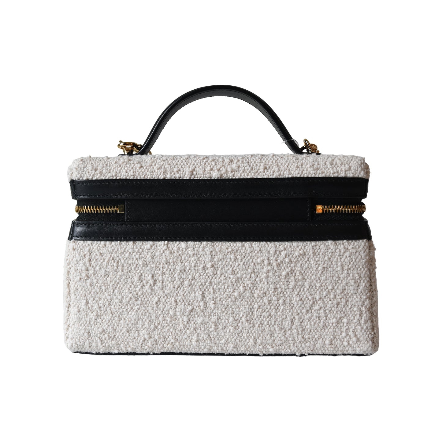Chanel Coco Beach L19 Top Handle Long Vanity Case with Chain Ecru Tweed Black