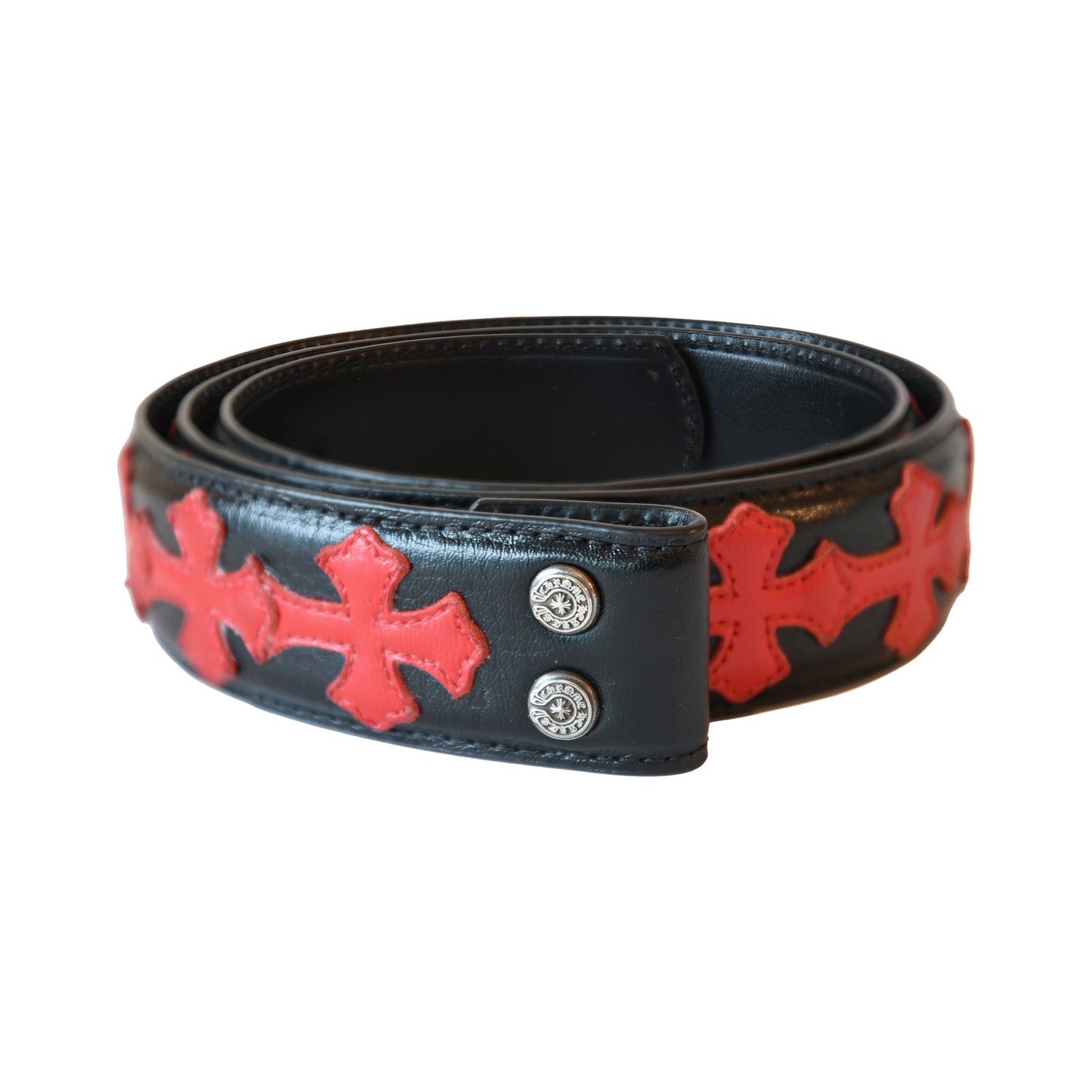 Chrome Hearts Cemetery Cross Red Patch Belt Strap Black- NOBLEMARS