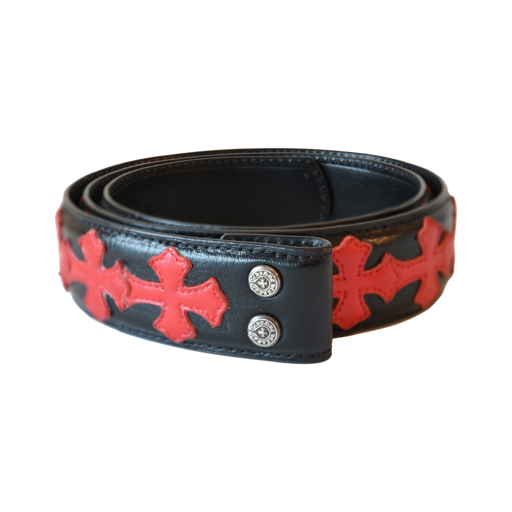 Chrome Hearts Cemetery Cross Red Patch Belt Strap Black- NOBLEMARS
