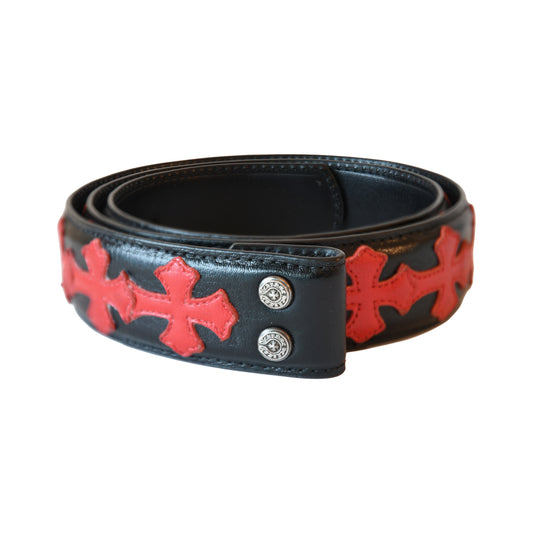 Chrome Hearts Cemetery Cross Red Patch Belt Strap Black- NOBLEMARS