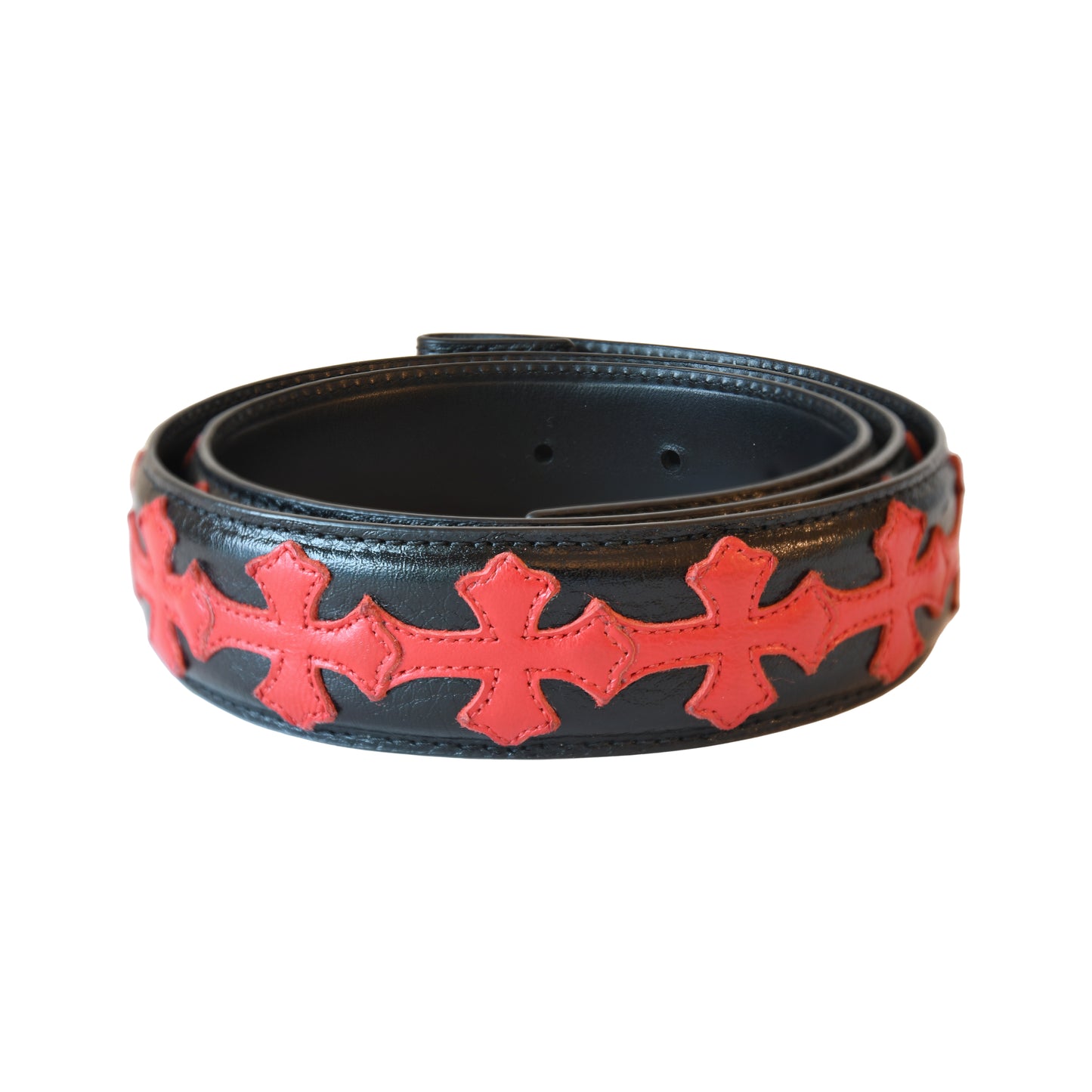 Chrome Hearts Cemetery Cross Red Patch Belt Strap Black- NOBLEMARS