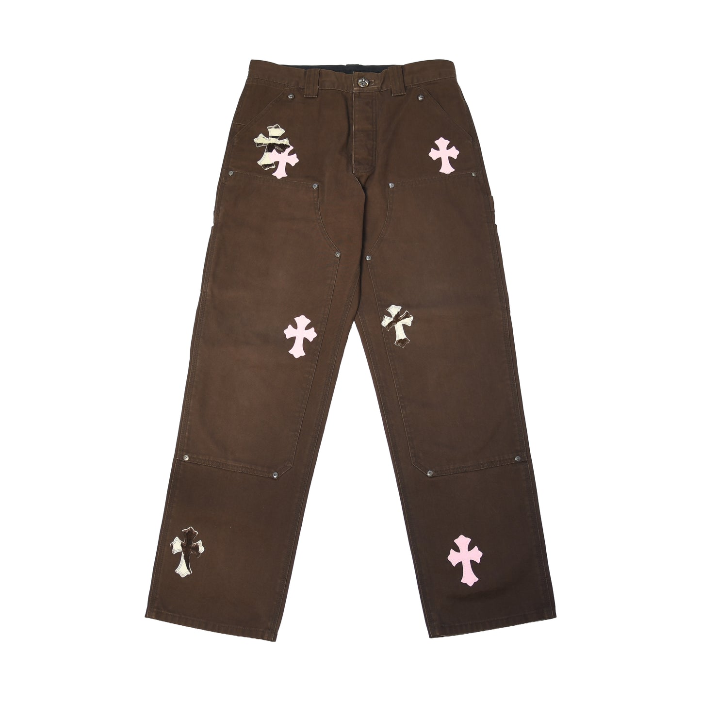 Chrome Hearts Pink Cross Patch Carpenter Pants Brown- NOBLEMARS