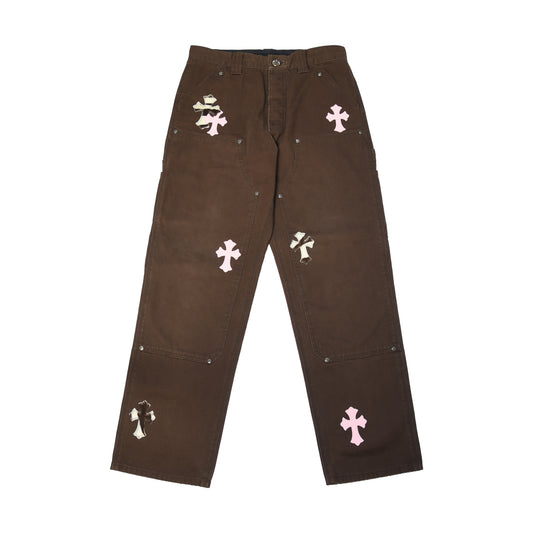 Chrome Hearts Pink Cross Patch Carpenter Pants Brown- NOBLEMARS
