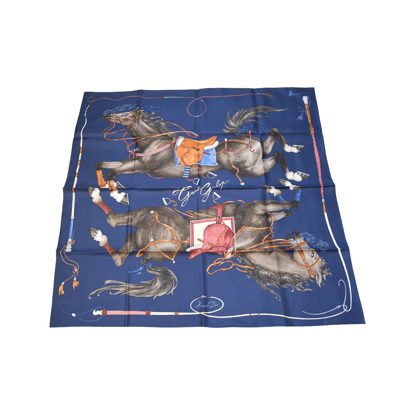 Hermes Grand Galop Carre 90 Scarf Blue