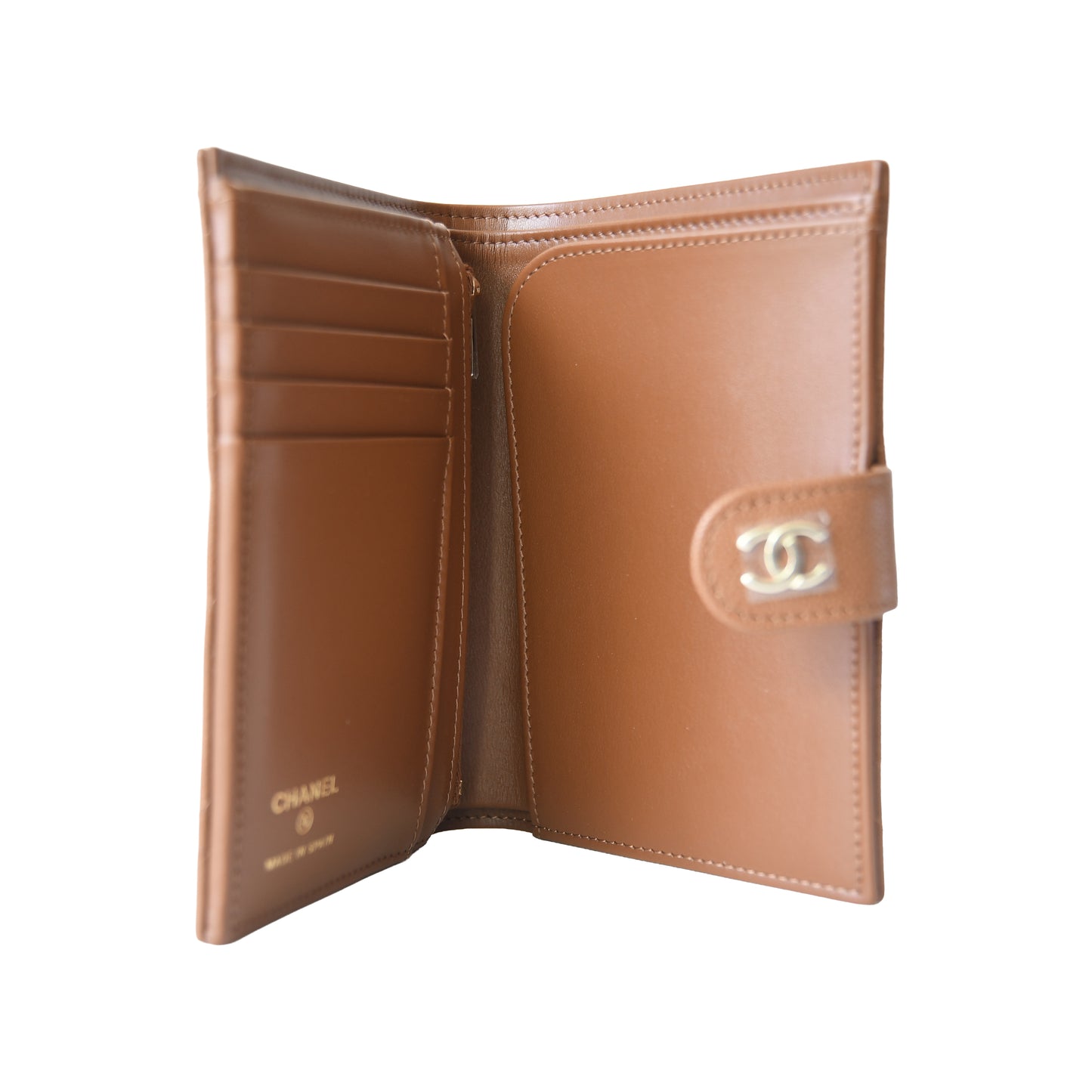 Chanel Caviar Quilted Passport Holder Wallet Camel