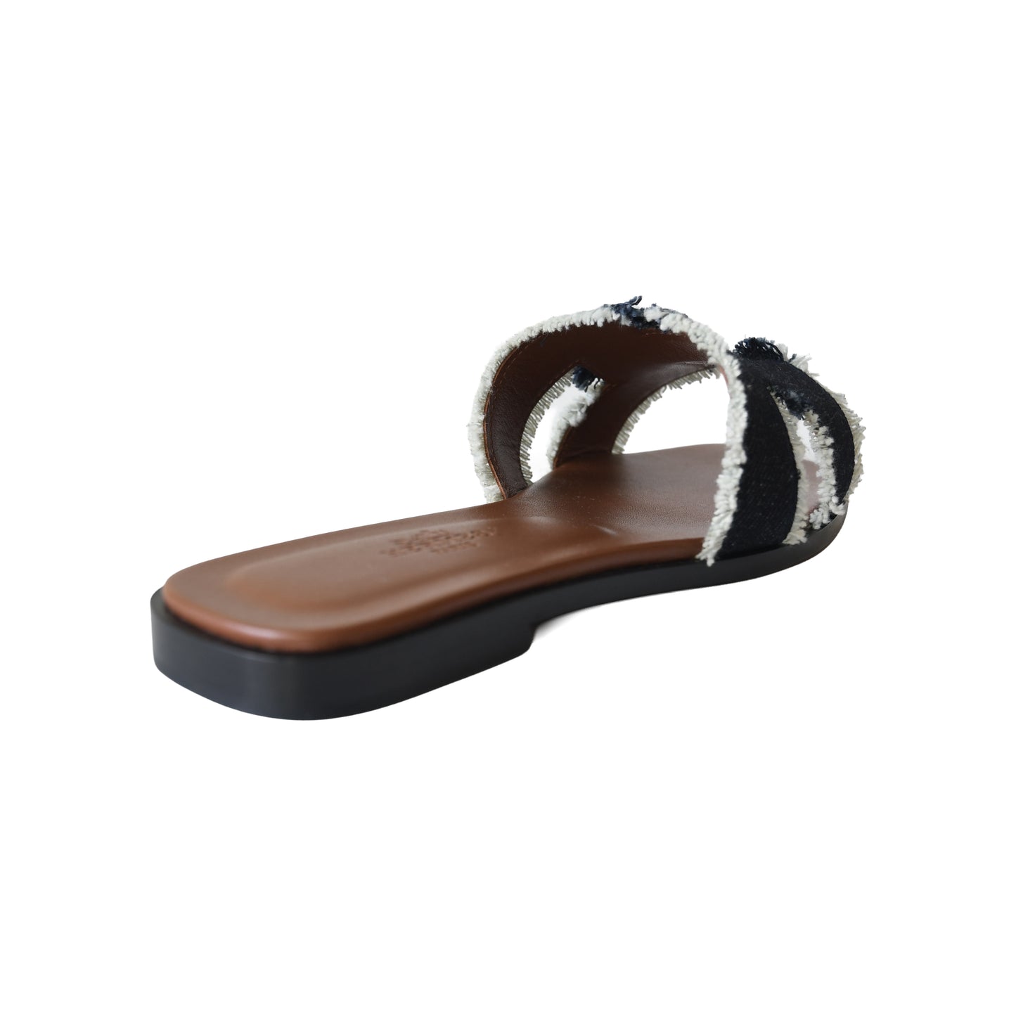 Hermes Oran Fringed Denim Sandal Dark Blue Denim