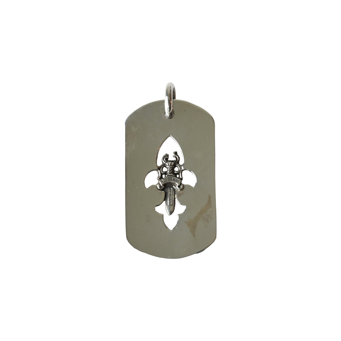 Chrome Hearts Cutout Fleur-de-lis With Dagger Dog Tag Pendant Silver
