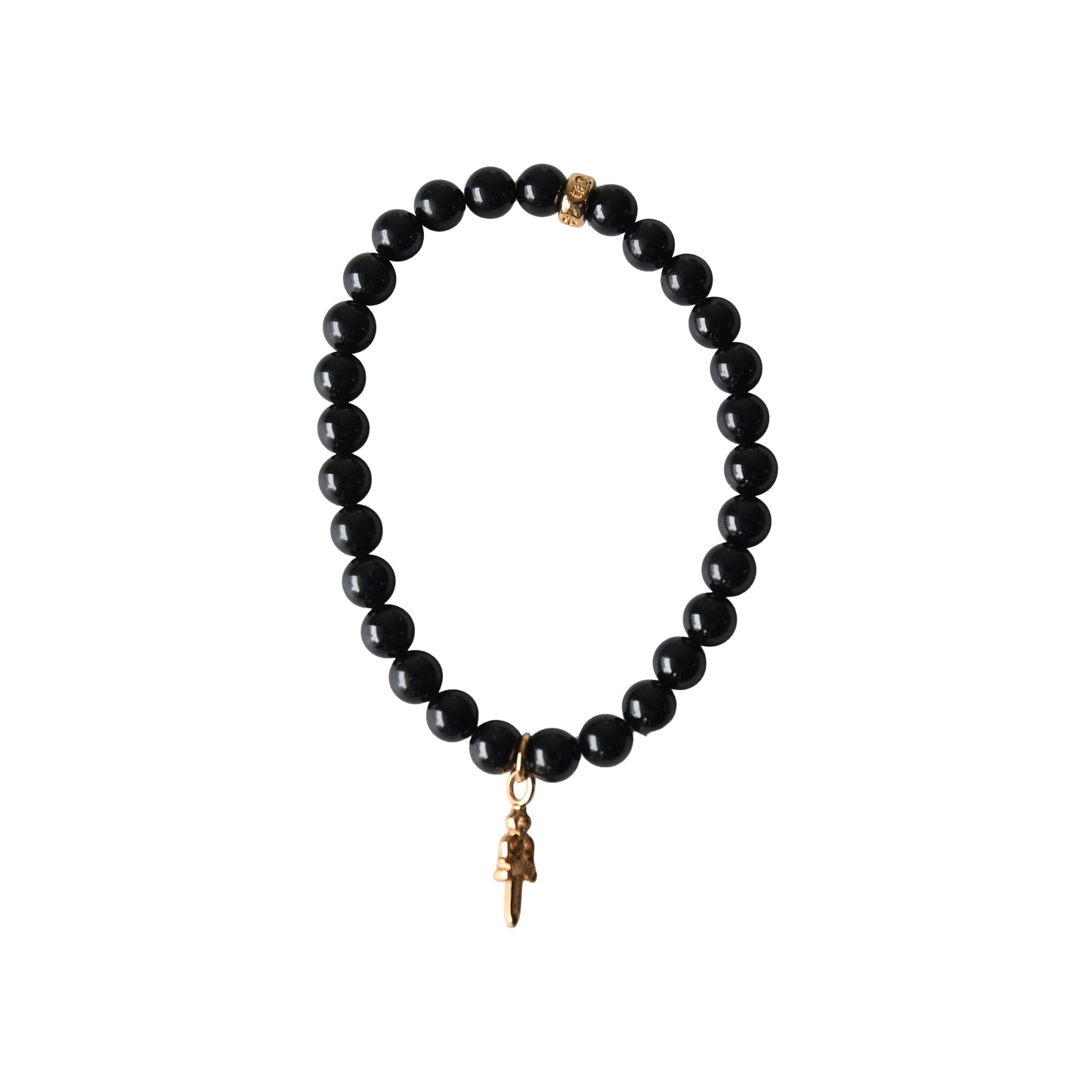 Chrome Hearts 22K Gold Matte Shiny Onyx Bead Bracelet with Dagger Charm Black