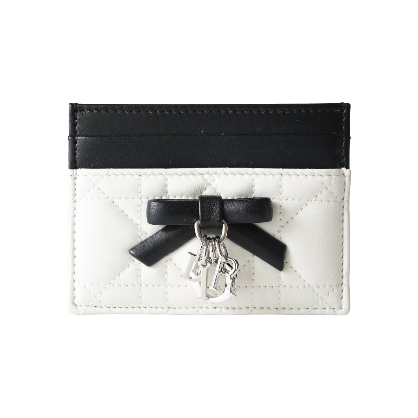 Dior Lambskin Lady Freesia Card Holder Black White