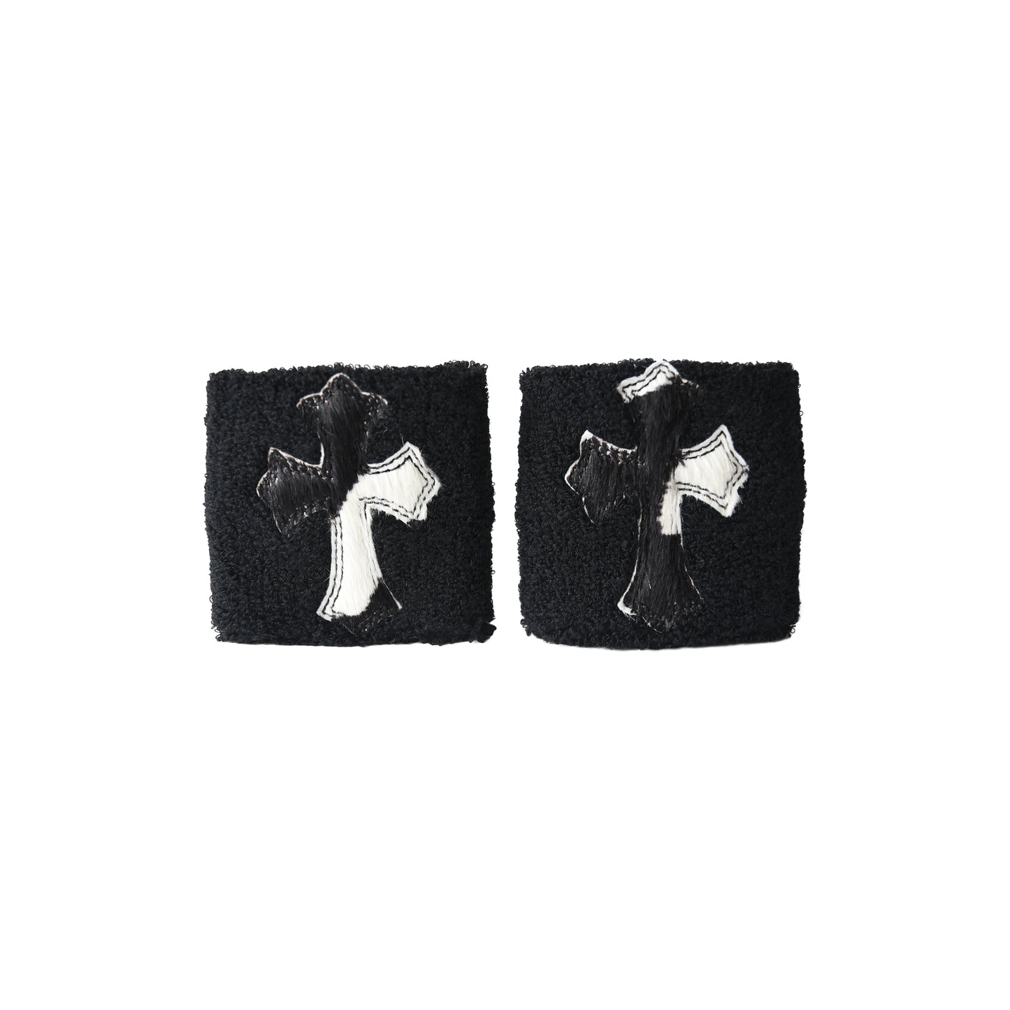 Chrome Hearts Pony Hair Cross Patch Wrist Sweatbands Black