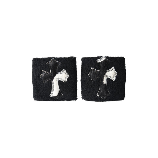 Chrome Hearts Pony Hair Cross Patch Wrist Sweatbands Black