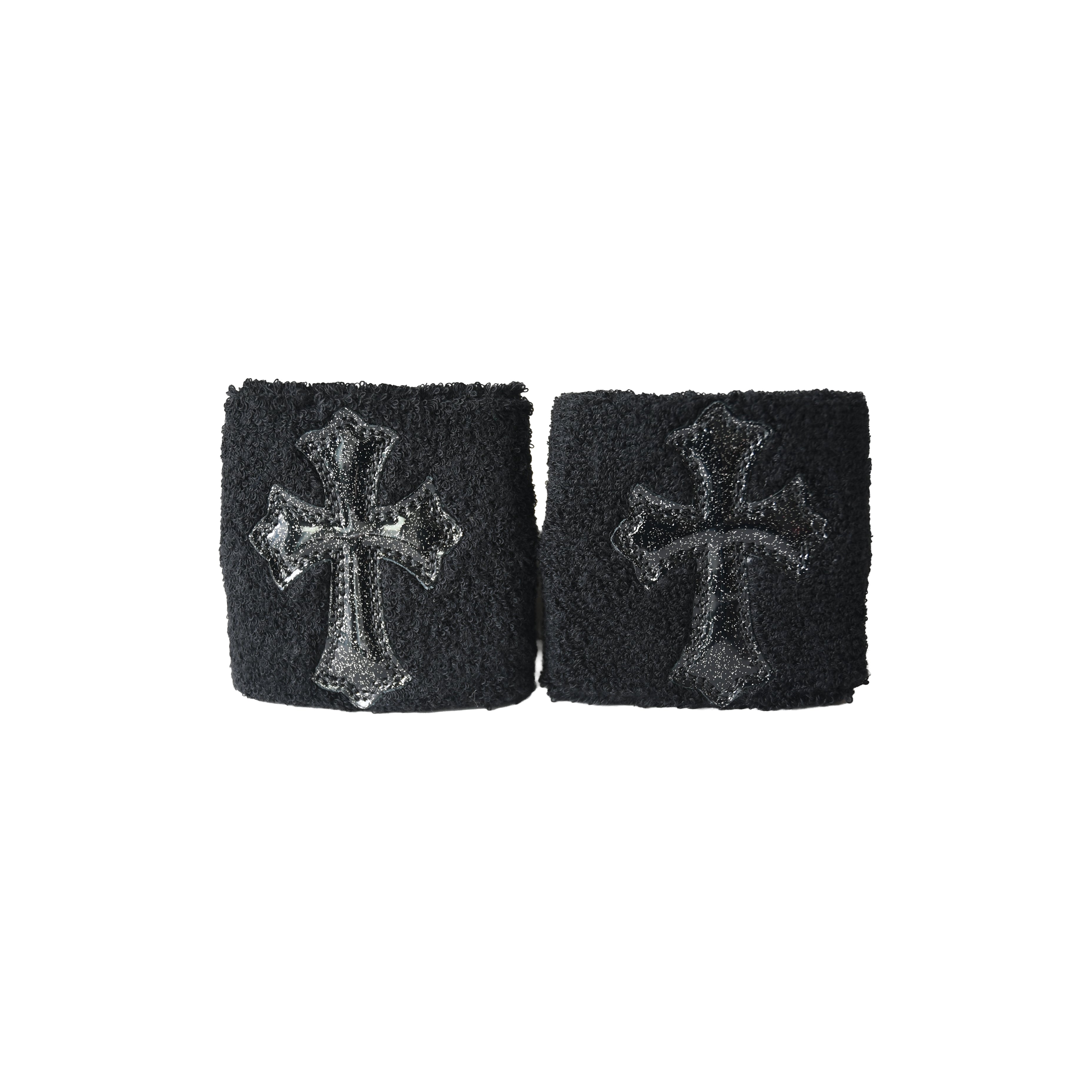 Chrome Hearts Patent Leather Cross Patch Wrist Sweatbands Black