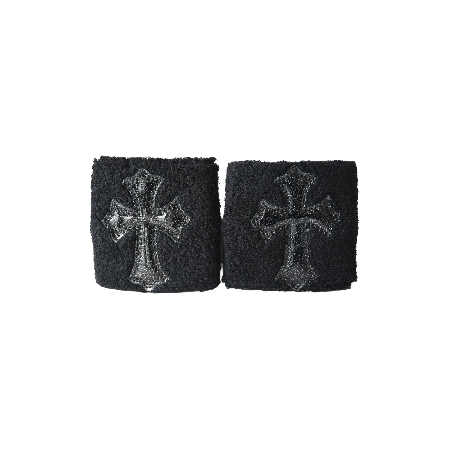 Chrome Hearts Patent Leather Cross Patch Wrist Sweatbands Black