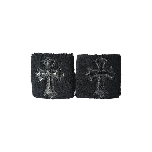 Chrome Hearts Patent Leather Cross Patch Wrist Sweatbands Black