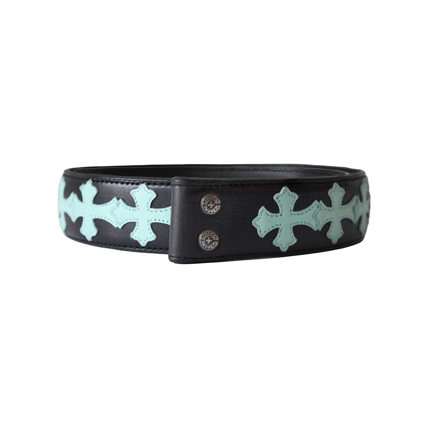 Chrome Hearts Cemetery Cross Patch Belt Strap Black Tiffany Blue