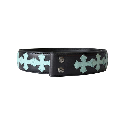 Chrome Hearts Cemetery Cross Patch Belt Strap Black Tiffany Blue