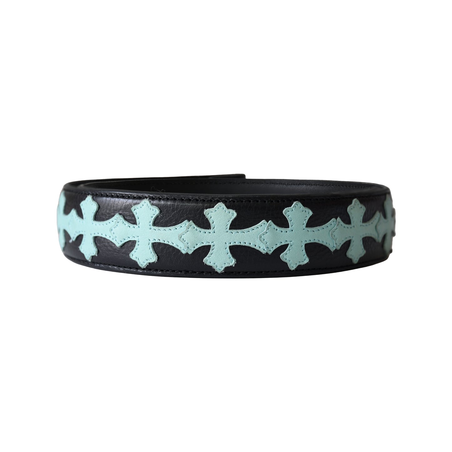Chrome Hearts Cemetery Cross Patch Belt Strap Black Tiffany Blue