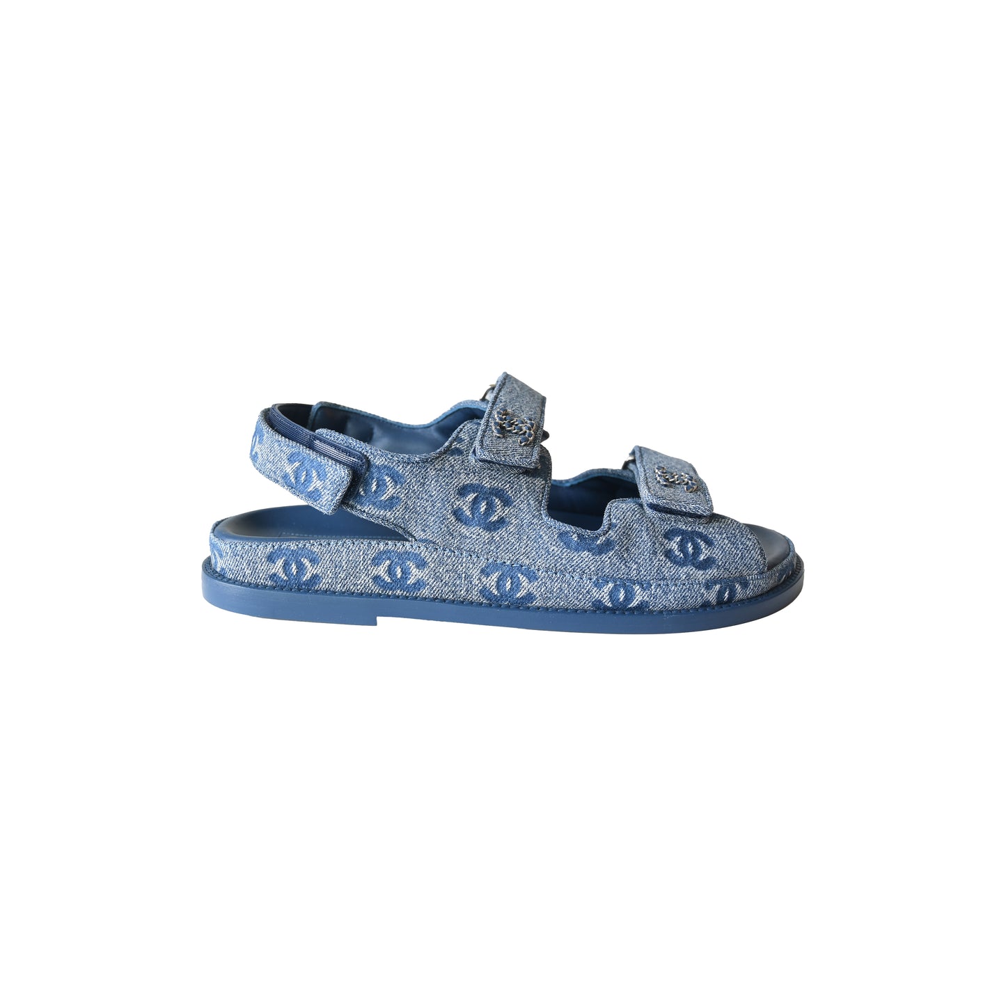 Chanel Printed Denim Interlocking CC Dad Sandals Blue