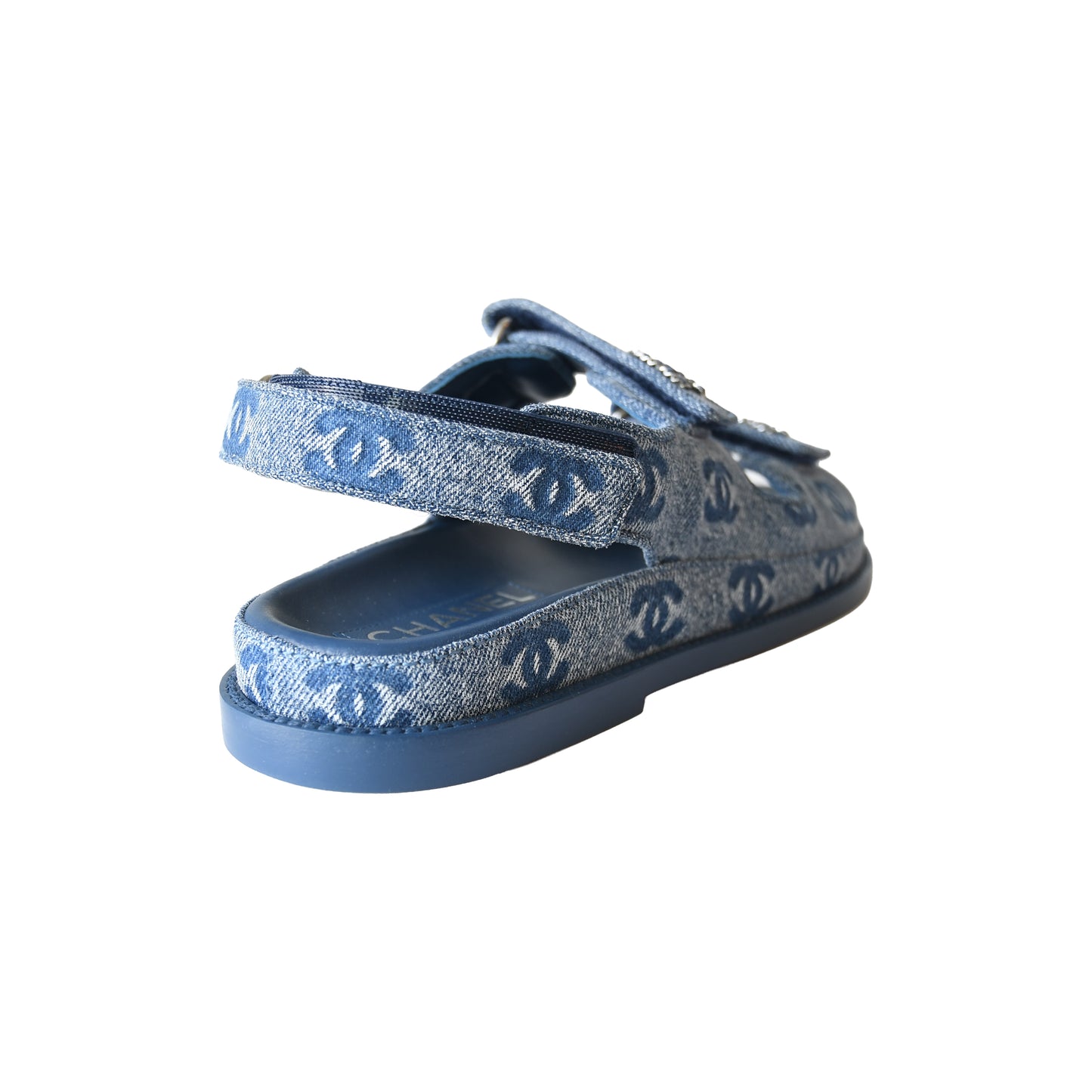 Chanel Printed Denim Interlocking CC Dad Sandals Blue