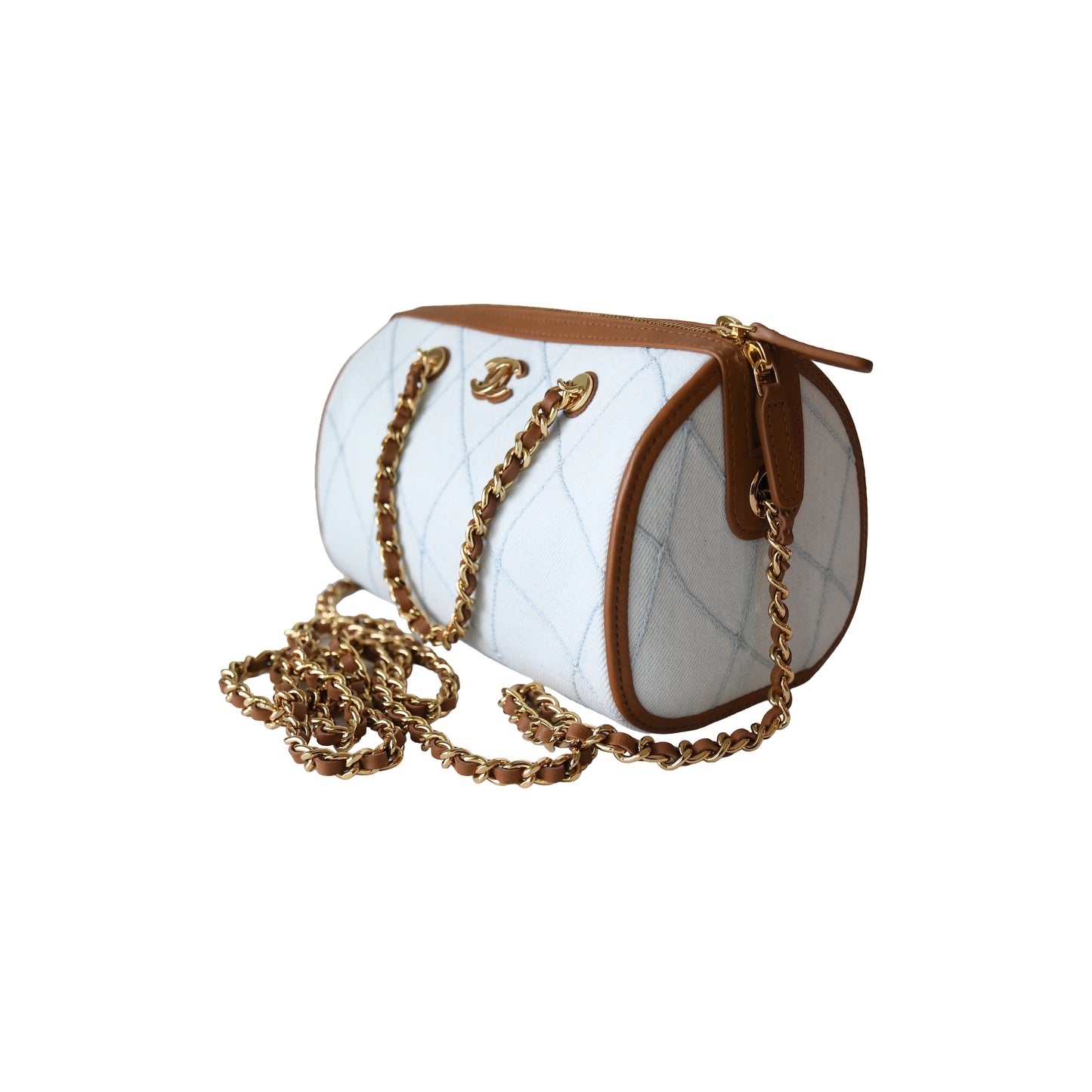 Chanel Quilted Coco Beach Mini Timeless Bowling Bag Light Blue White