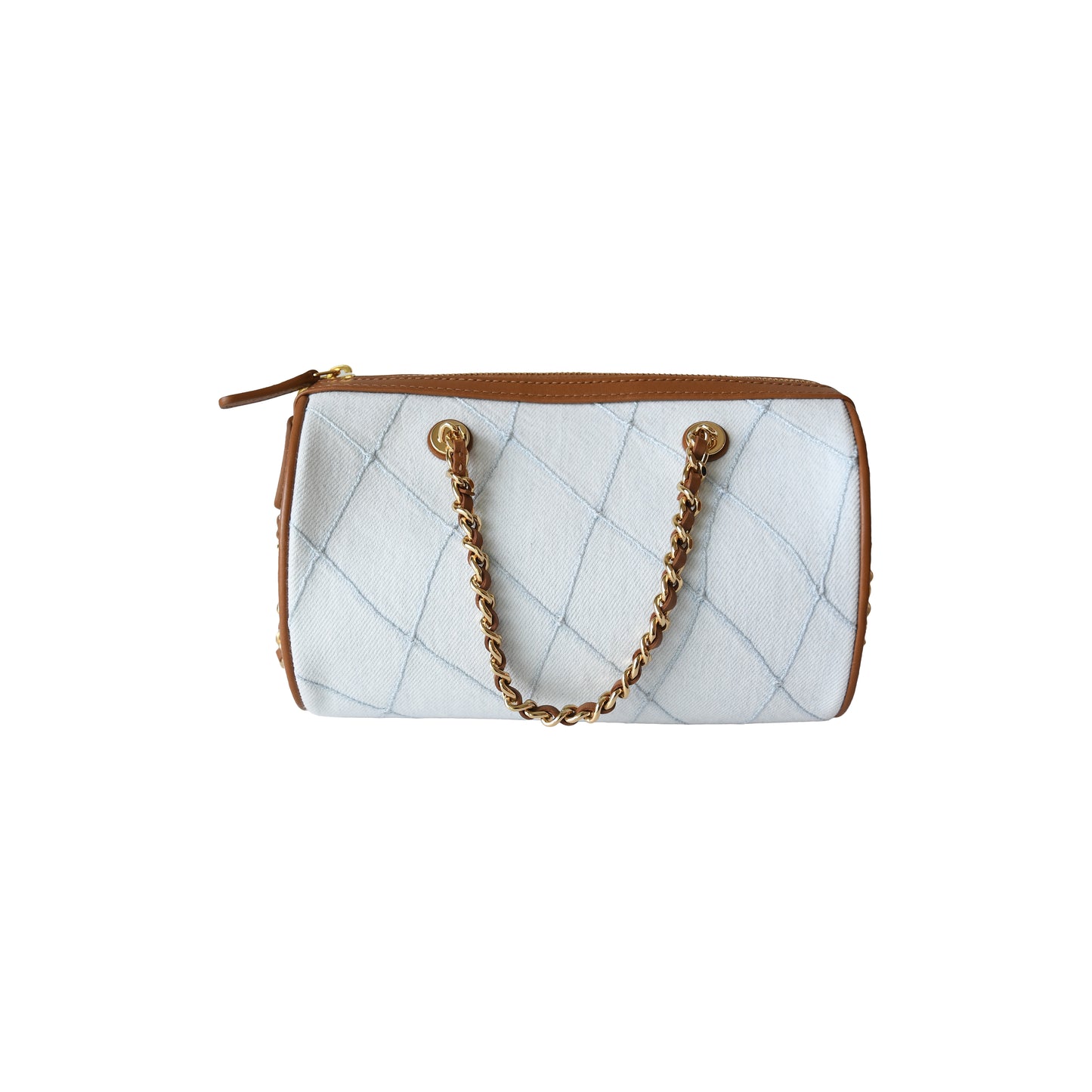Chanel Quilted Coco Beach Mini Timeless Bowling Bag Light Blue White