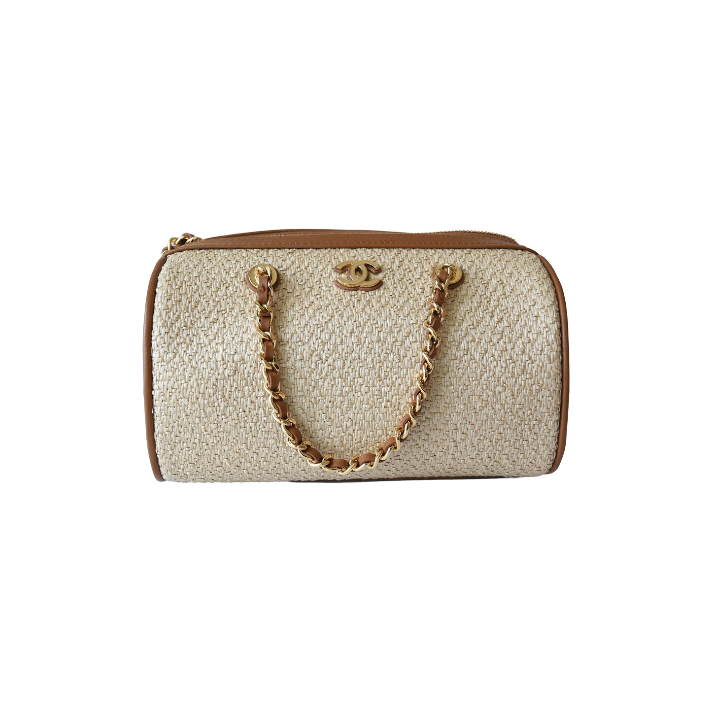 Chanel Coco Beach Mini Timeless Raffia Effect Bowling Bag Brown