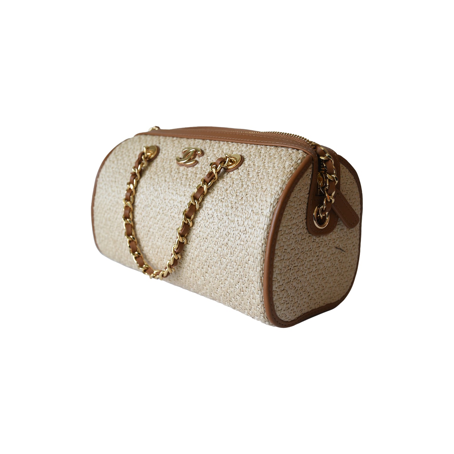Chanel Coco Beach Mini Timeless Raffia Effect Bowling Bag Brown