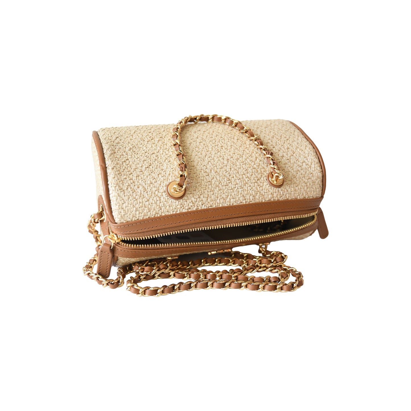 Chanel Coco Beach Mini Timeless Raffia Effect Bowling Bag Brown